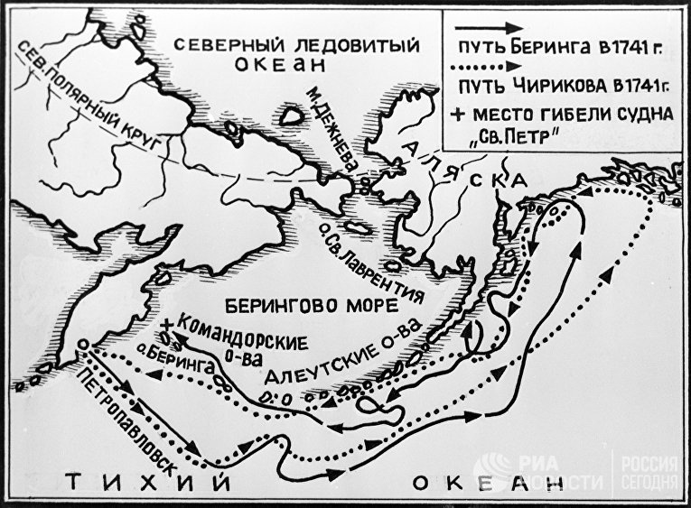 Великая страна СССР,карта последней экспедиции командора Беринга - 1741