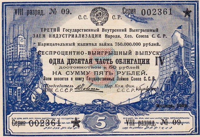 Великая страна СССР,облигация 3-го государственного внутреннего займа индустриализации Союза ССР -- 1929
